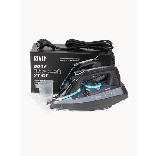 Электрический паровой утюг RIVIO голубой, c керамической подошвой, мощность 3200 Вт, защита от перегрева, самоочисткаа