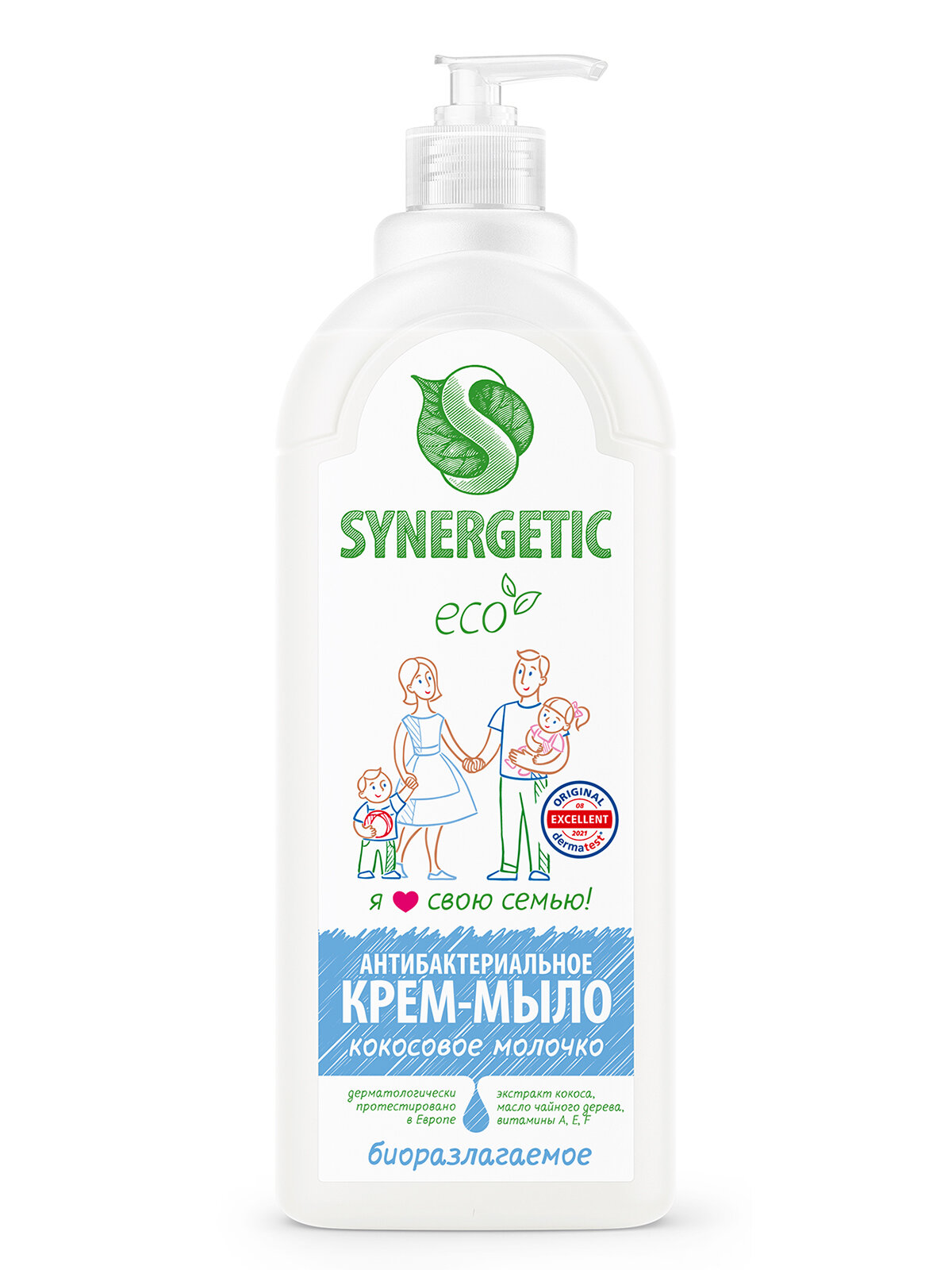 Антибактериальное крем-мыло SYNERGETIC "Кокосовое молочко" биоразлагаемое 1л — фото 1