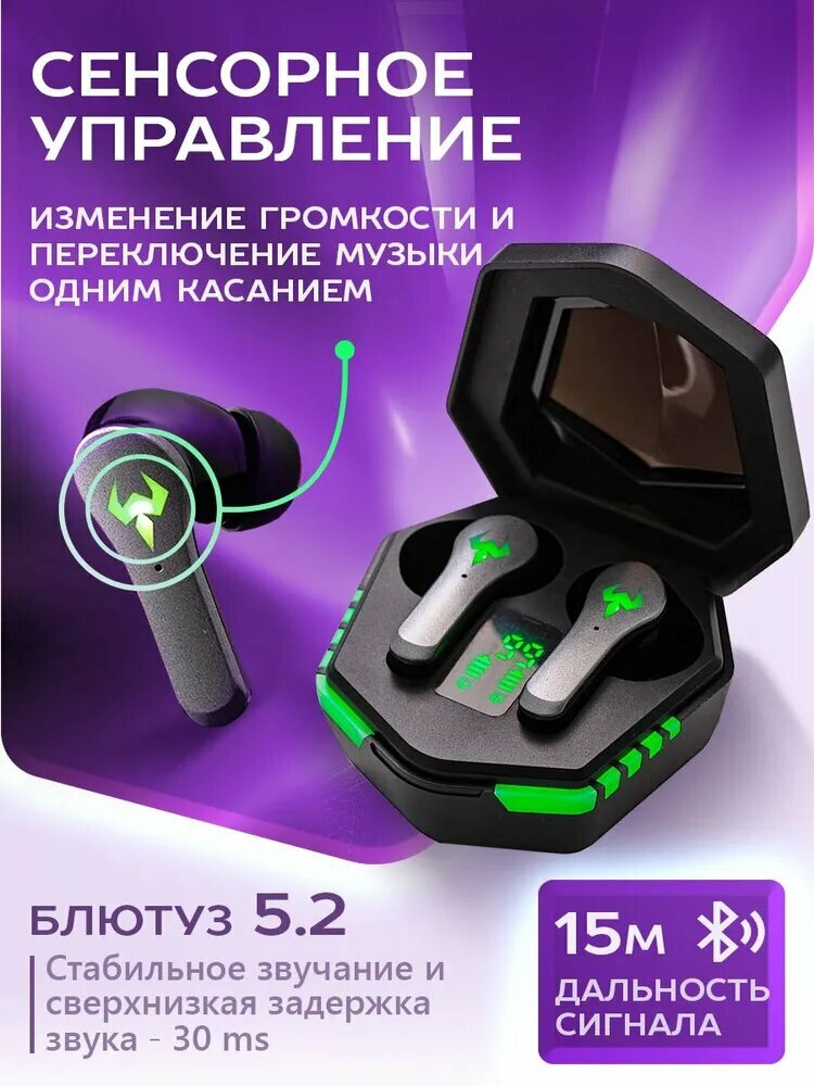 Наушники беспроводные TWS N35 для телефона с микрофоном Bluetooth с подсветкой, с зарядным кейсом, гарнитура — фото 1