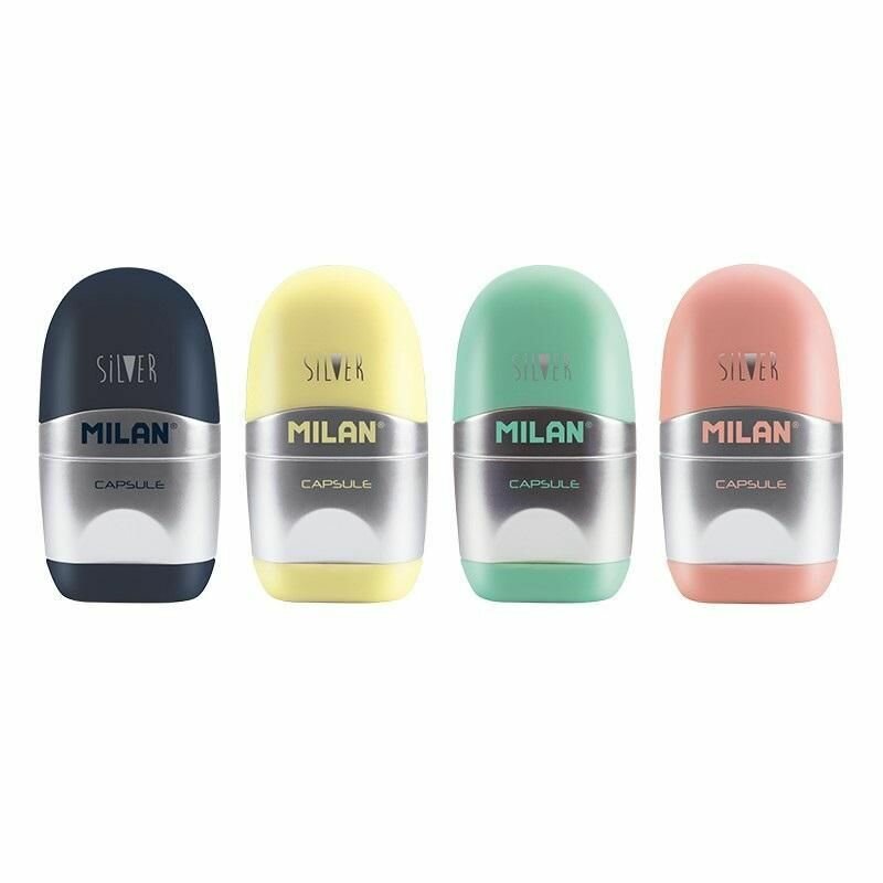 Ластик-точилка Milan Capsule Silver из натурального каучука с двумя запасными ластиками