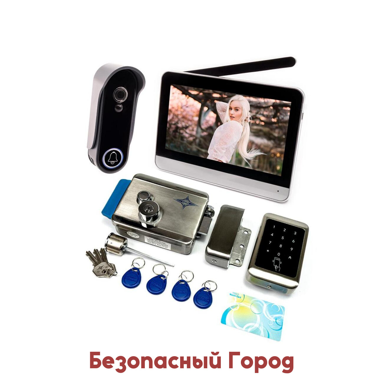 Комплект радиоканальный видеодомофон с замком и вызывной панелью - SkiNet-900 + Титан-HD (EU) (C78858OK): HD монитор 7 дюймов вызывная панель с кам