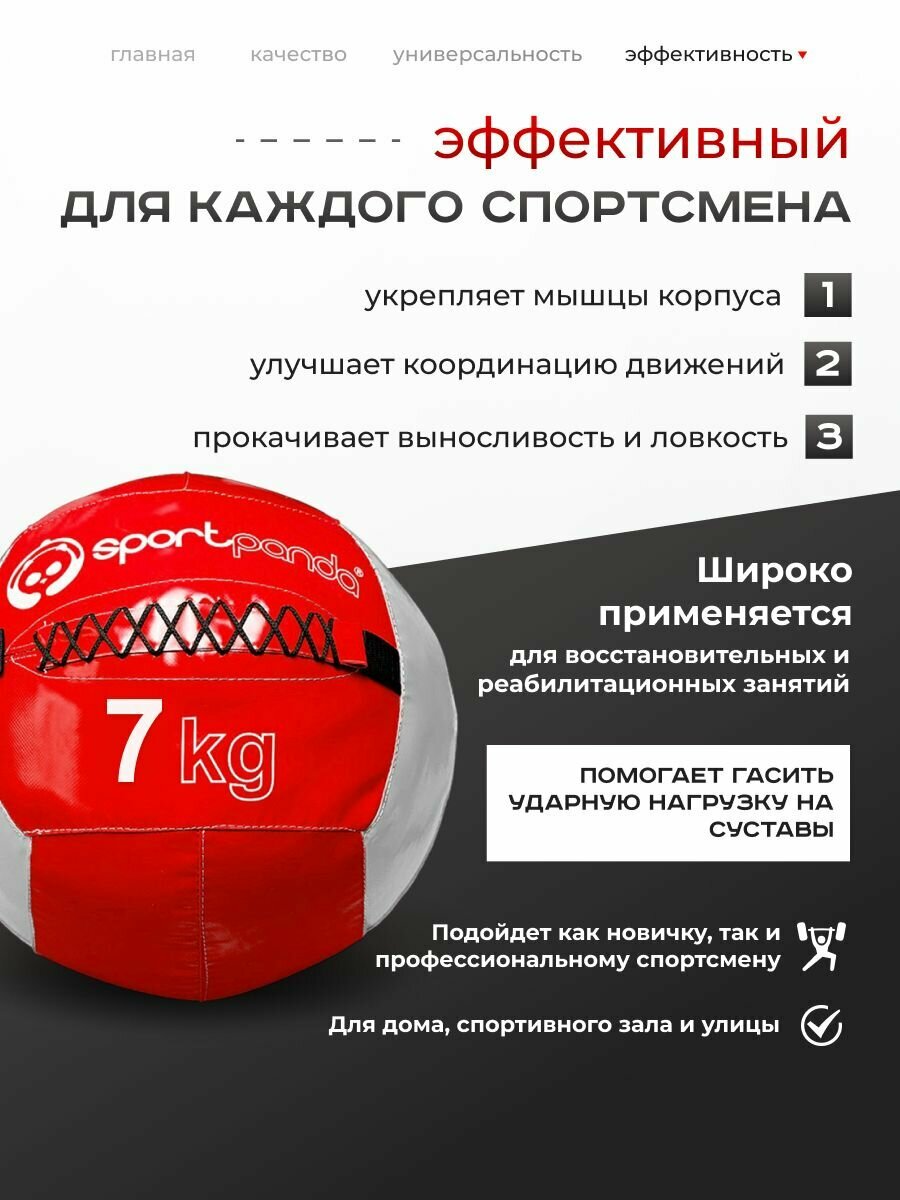 Медбол SportPanda, ПВХ, диаметр 38 см, 7 кг, армированные швы — фото 1