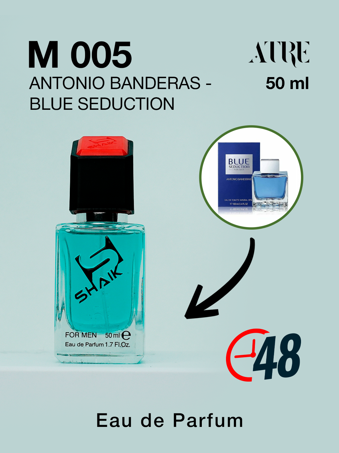 Парфюмерная вода ANTONIO BANDERAS - BLUE SEDUCTION, Shaik M005, мужские духи, 50мл — фото 1