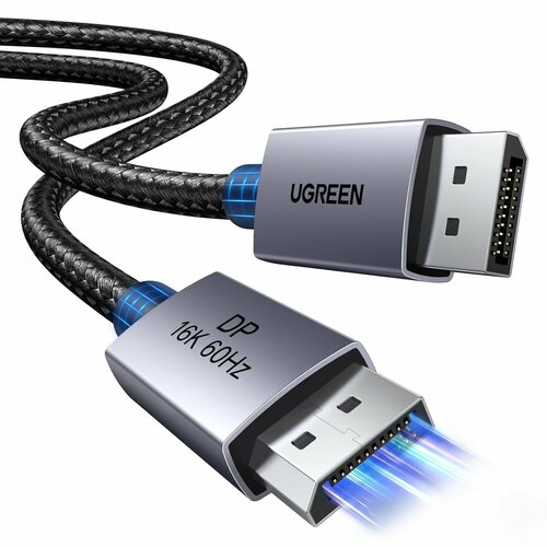 Кабель UGREEN 16К плетённый 2м DP131 80Gbps DisplayPort 2.1 16K 60Hz 8K 240Hz 4K 480Hz Display Port HDR HDCP2.3 DSC1.2a FreeSync G-Sync поддерживает RTX 5090 4090 для ПК и HDTV (55568)