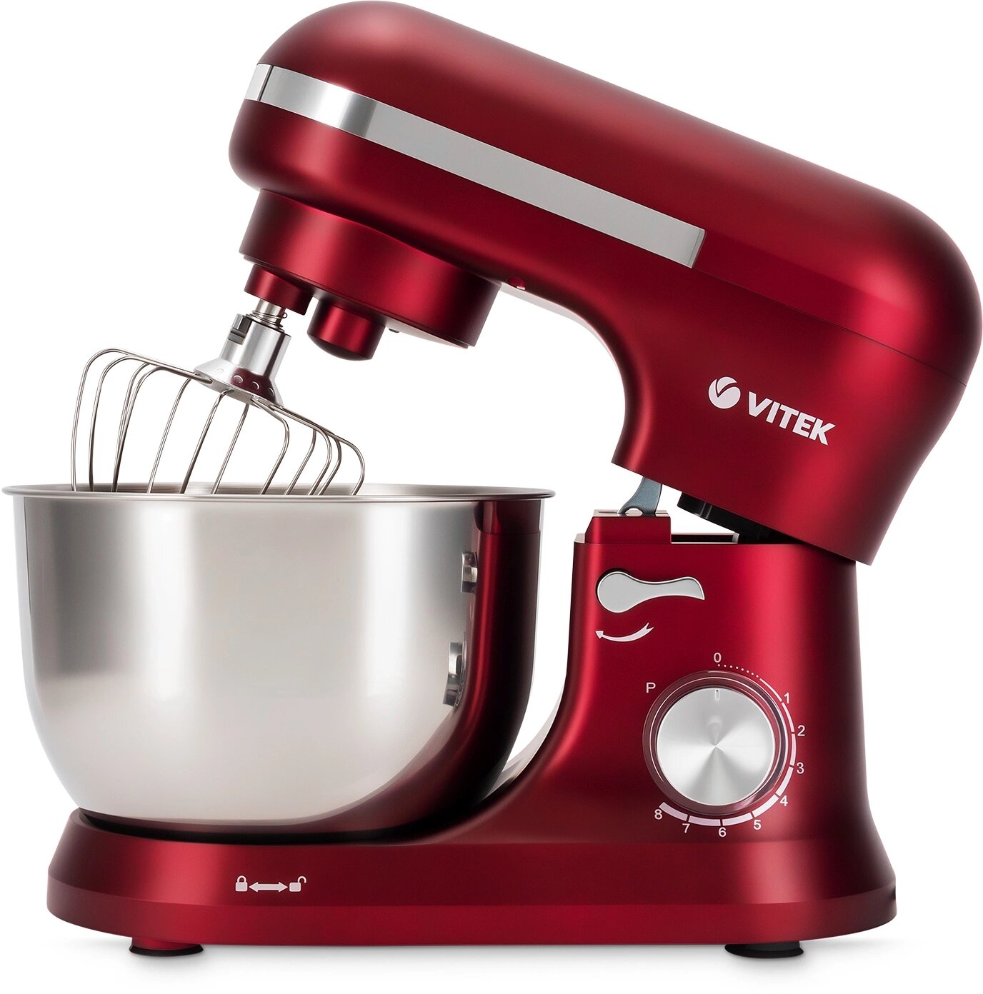 Миксер планетарный Vitek VT-PM0111 1500Вт вишневый Планетарное вращение Крюки для теста