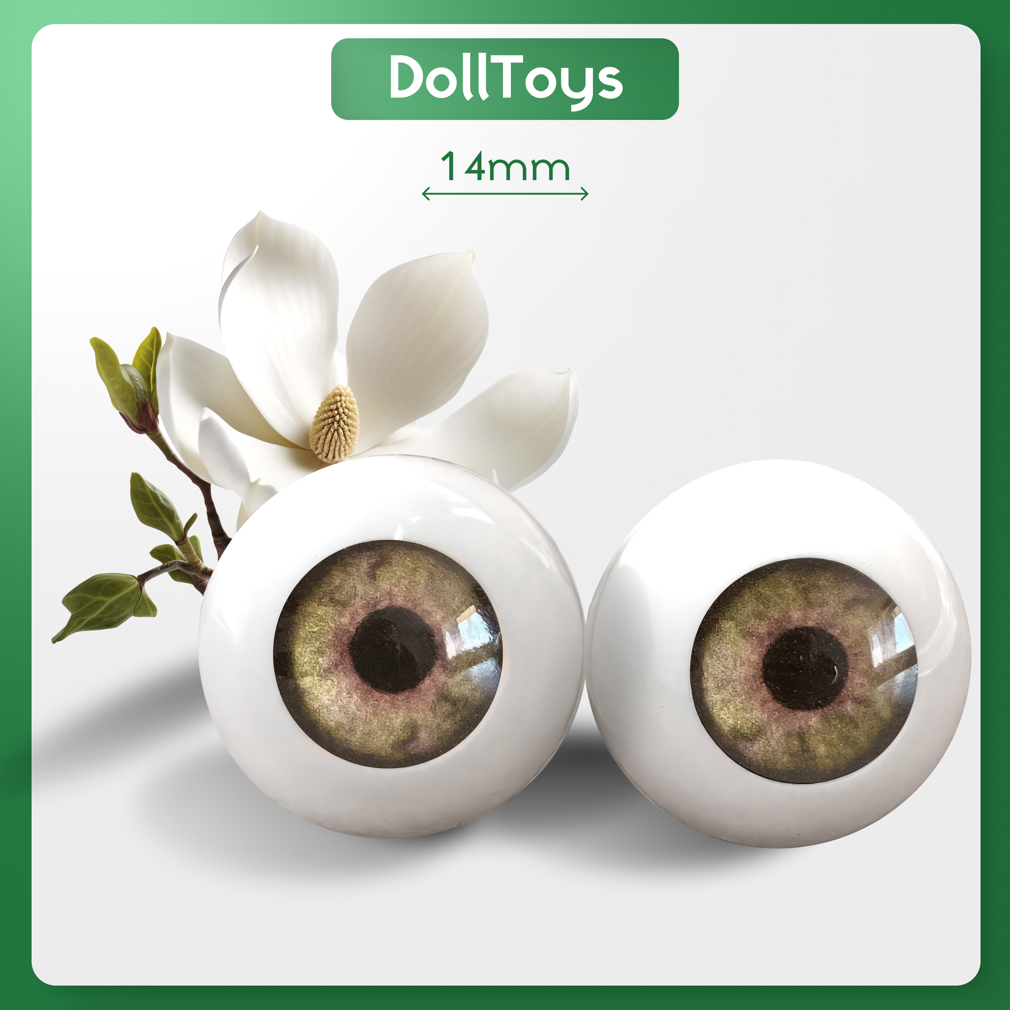 Глаза акриловые для кукол и игрушек круглые 14 мм, цвет зеленый