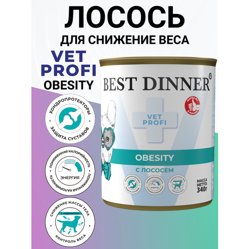 Консервы Best Dinner Vet Profi Obesity, для собак, для снижения избыточной массы, лосось 340гр