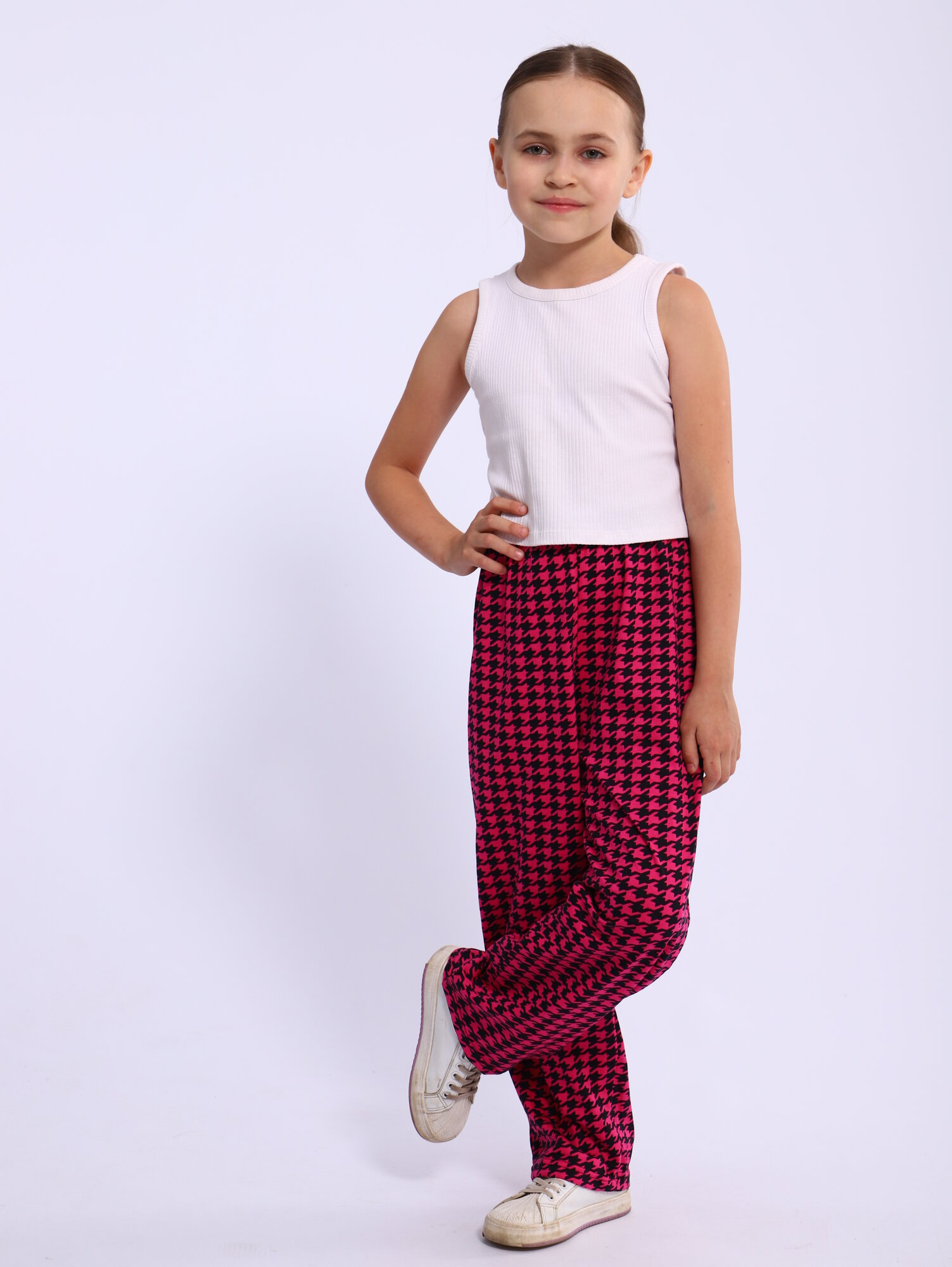 Брюки LarChik, размер 128, фуксия/черный