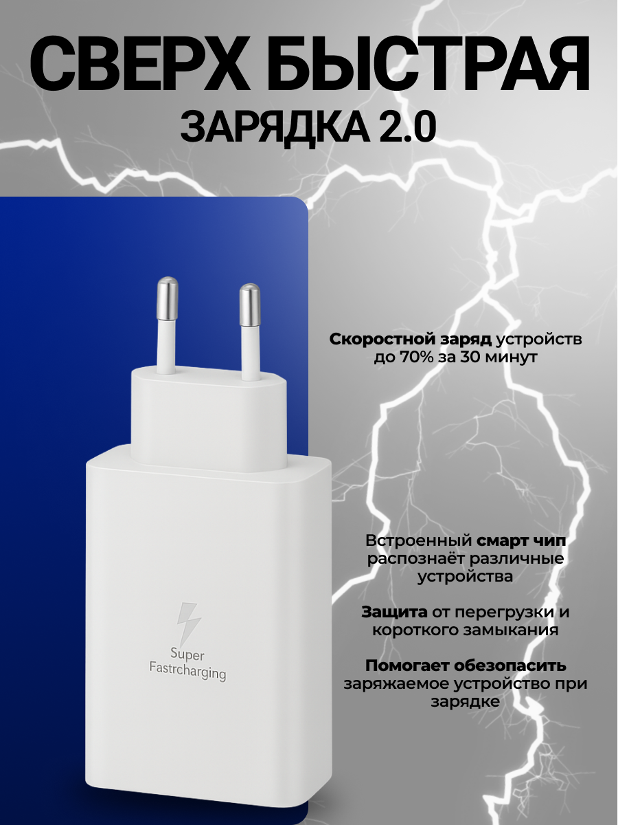 Сетевое зарядное устройство 3 порта (2xUSB-C, USB-A), адаптер для быстрой зарядки 65 W (EP-T6530N), белый — фото 1