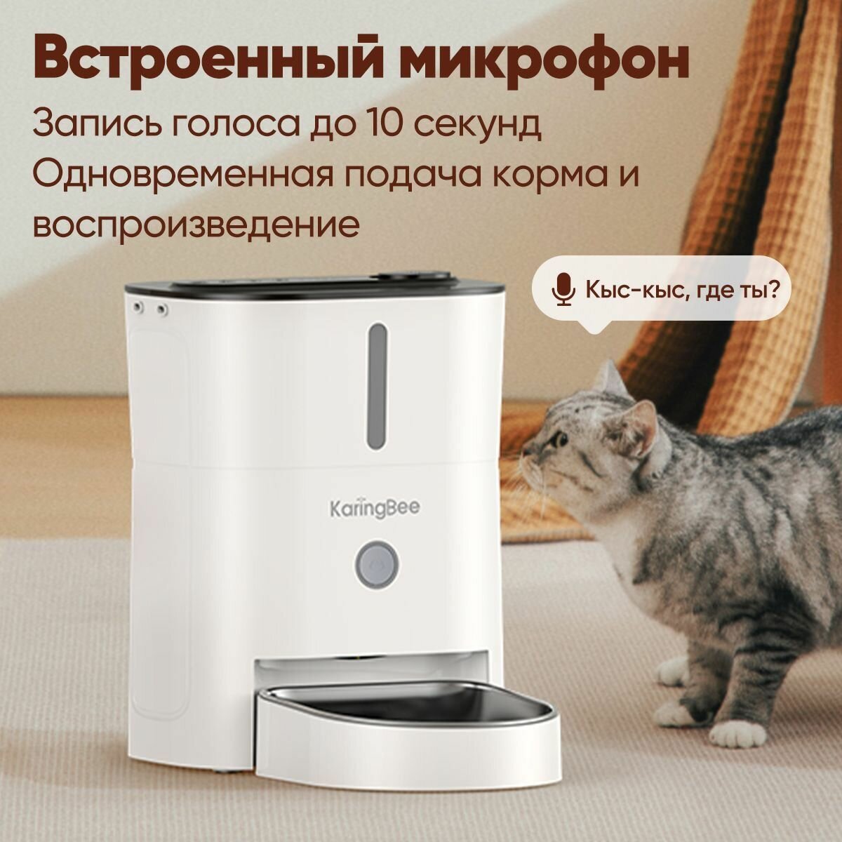 Изображение Умная кормушка с таймером KaringBee 3л суббренд Xiaomi, с таймером кормления и кнопочным управлением, для всех домашних животных KB-3