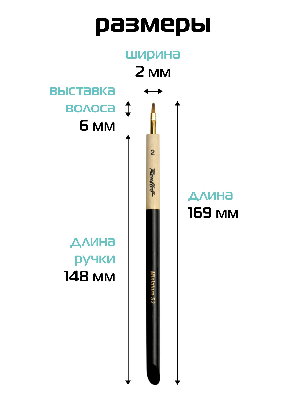 Roubloff Miniature кисть художественная для росписи миниатюр, синтетика имитация колонка № 2, плоская — фото 1