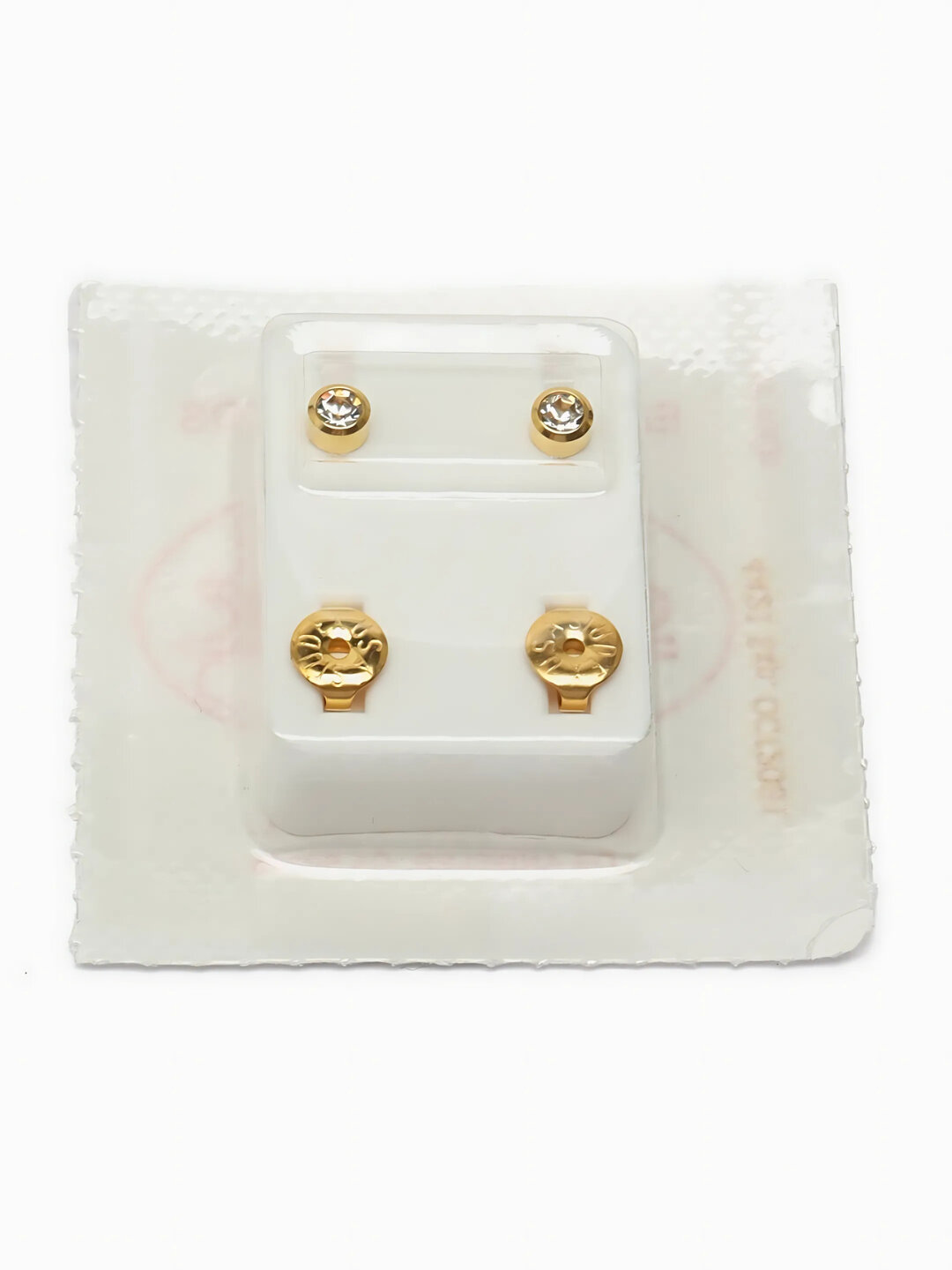 Серьги пусеты, славянский оберег, хрусталь, размер 4 мм, бежевый в золоте — фото 1