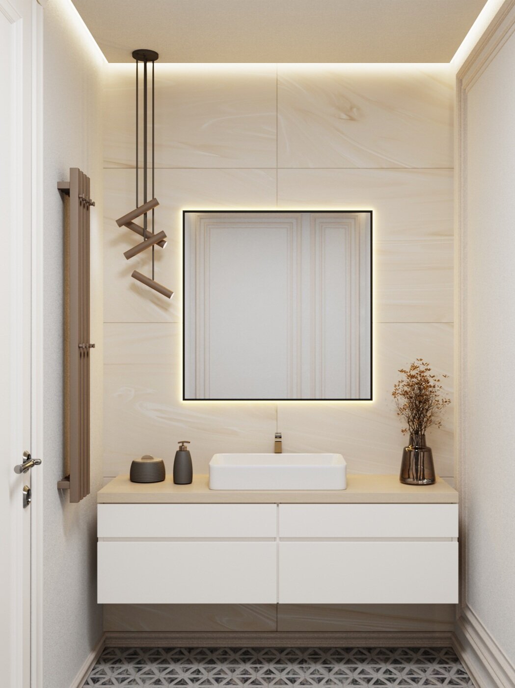 Обзор: Зеркало с подсветкой в алюминиевой раме настенное ALUMIRROR 90х80 см. Свет: Теплый белый 3000К. Черное