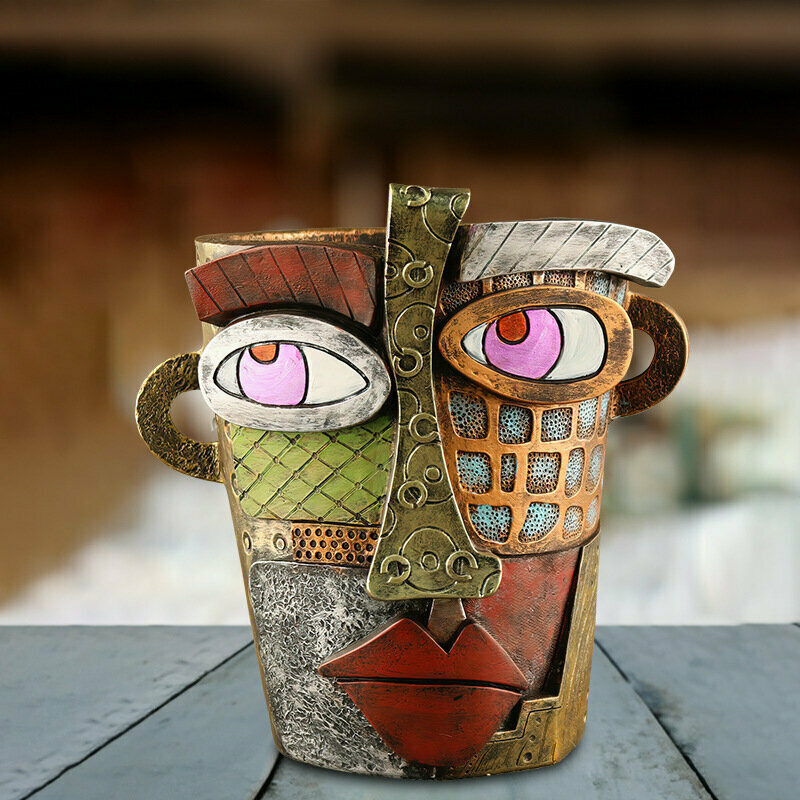 Горшок цветочный "Красочный фейс-арт", полистоун, 18x15x18,5см