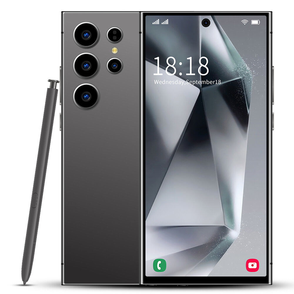 Смартфон S24 Ultra, 7.3", 1TB, Android 13, сканер отпечатка, фронтальная камера 78MP, Черный