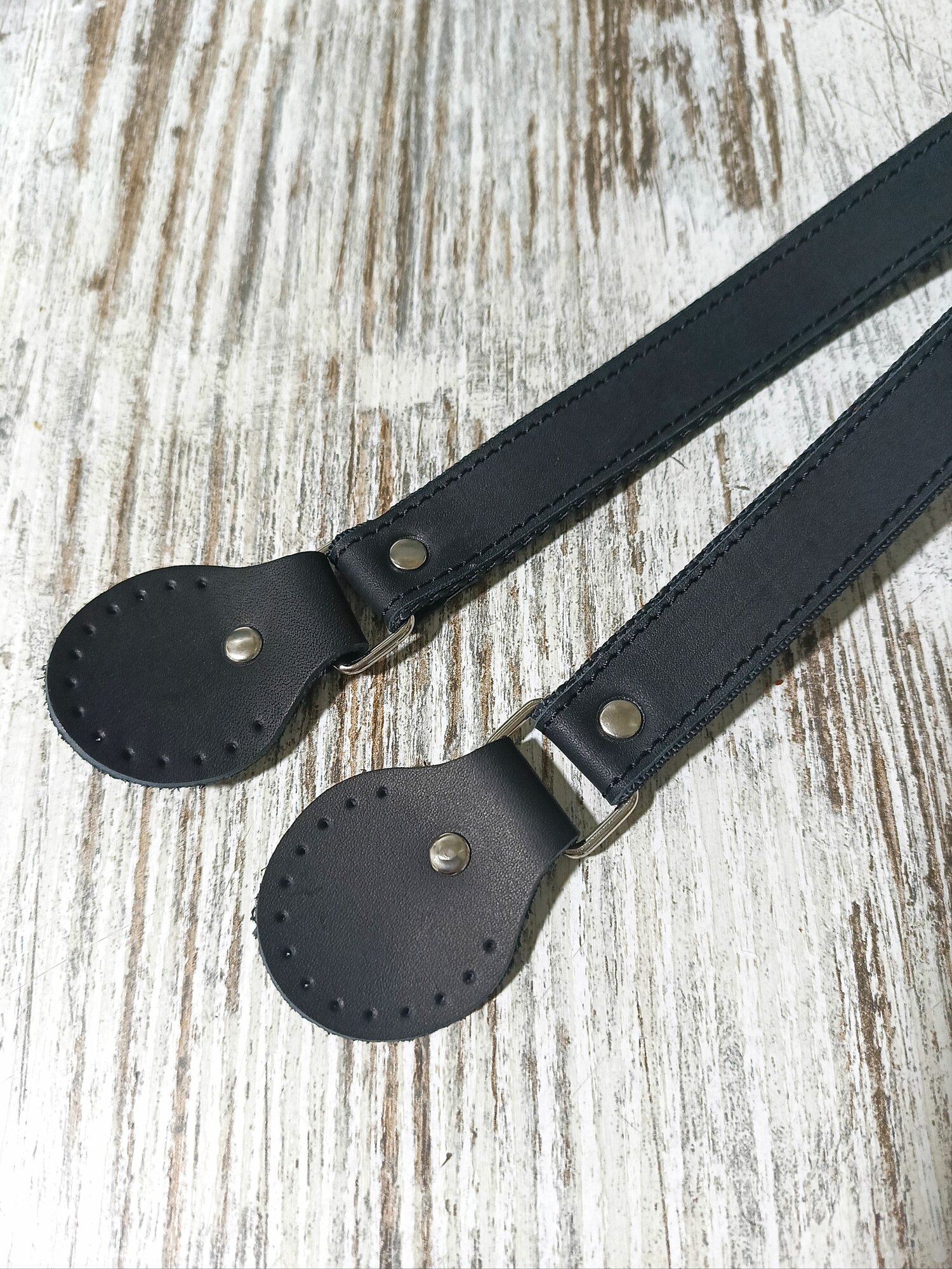 Ручки для сумки кожаные 2шт 85см черный — фото 1