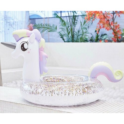 Гигантский надувной круг Единорог 120х175см, круг для отдыха в бассейне и на море, Радуга