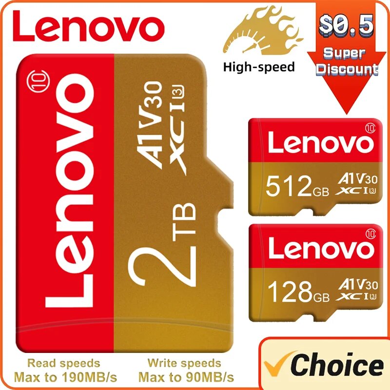 Карта памяти Lenovo 2TB Class10 C10 UHS-I TF/SD-карты Trans Micro TF SD 1TB 512GB 256GB 128GB EVO+ Mini TF Card Grade для телефона, 2TB — фото 1