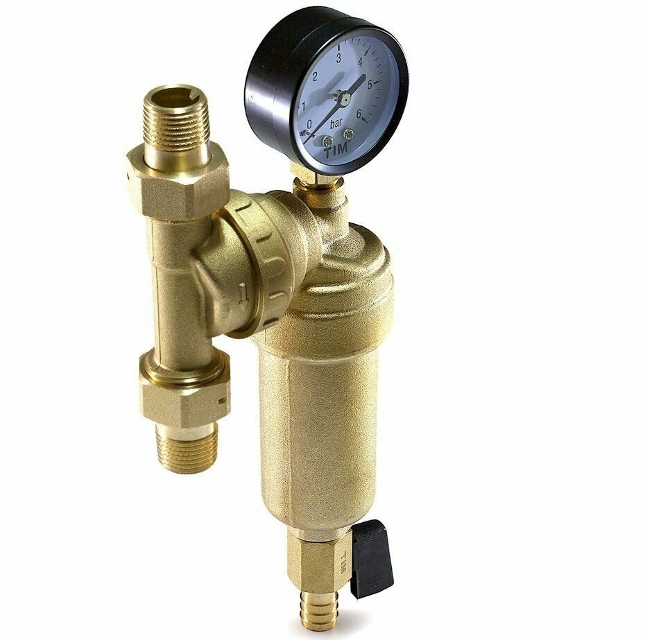 Фильтр механической очистки TIM JH-1001W3 - 1/2" с манометром, промывкой и поворотным механизмом