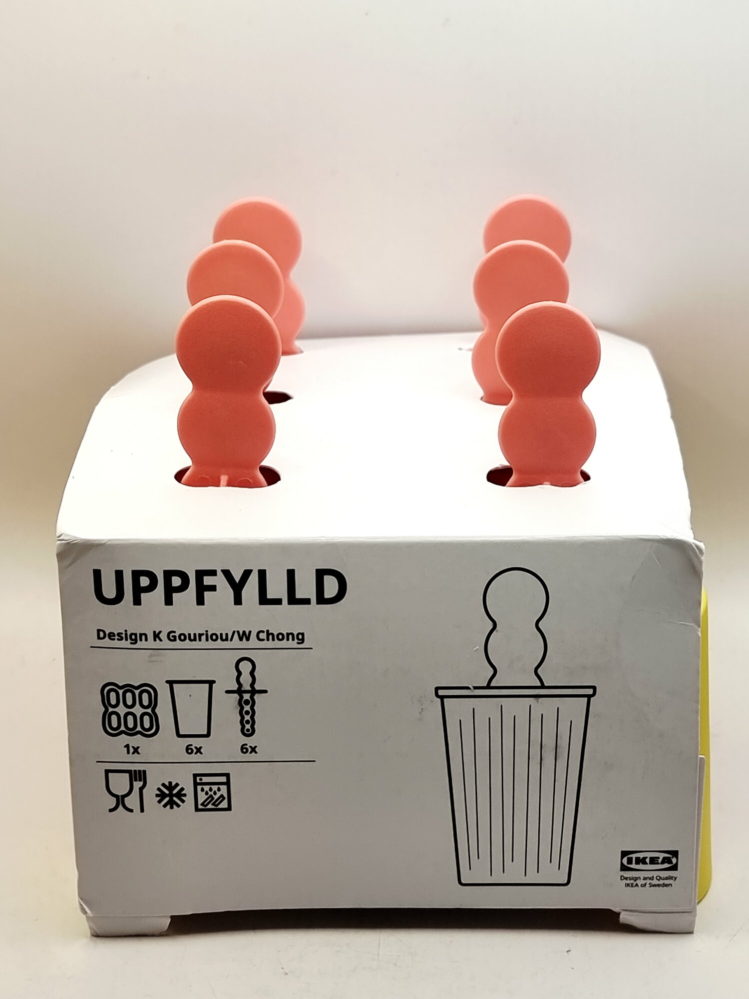 IKEA Форма для приготовления фруктового льда UPPFYLLD на 6 ячеек, розовая/желтая (из Финляндии)