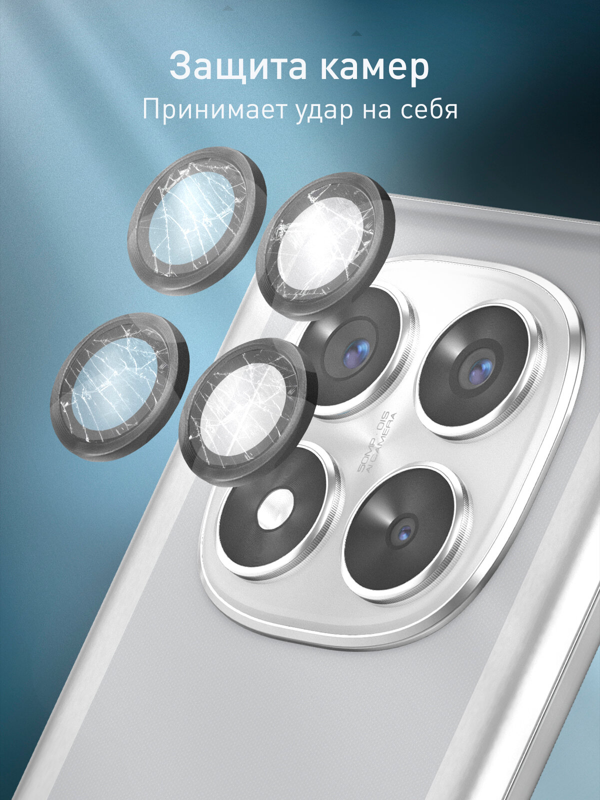 Изображение Защитные стёкла на камеры для Xiaomi Poco X7 и Redmi Note 14 Pro 5G (Сяоми Поко Х7 и Редми Ноут 14 Про 5Г), рамка