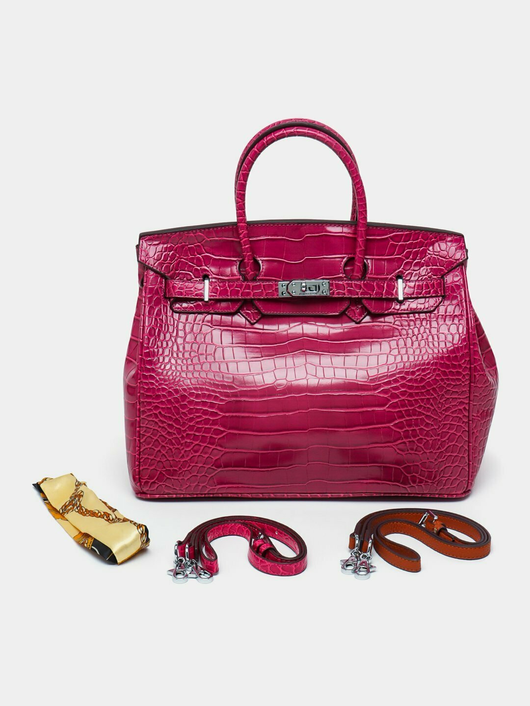 Сумка  Hermes Birkin Style Leather Bag, фактура зернистая, фиолетовый