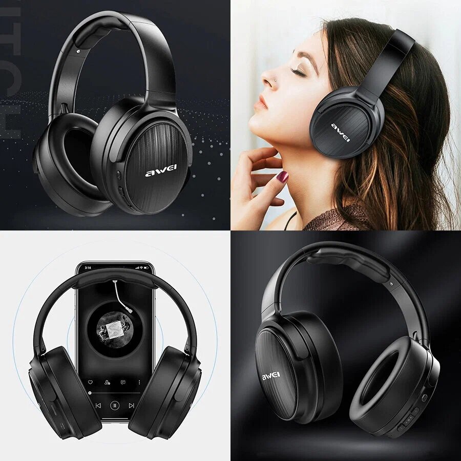 Беспроводные накладные наушники AWEI A780BL, Bluetooth 5.0/AUX/TF card, складные, Черный