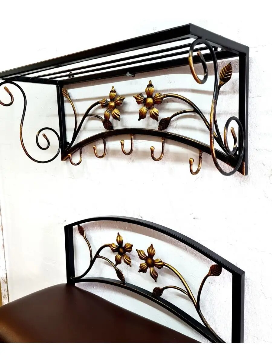 Кованая прихожая, вешалка + банкетка, Студия кованой мебели Нива, цвет коричневый — фото 1