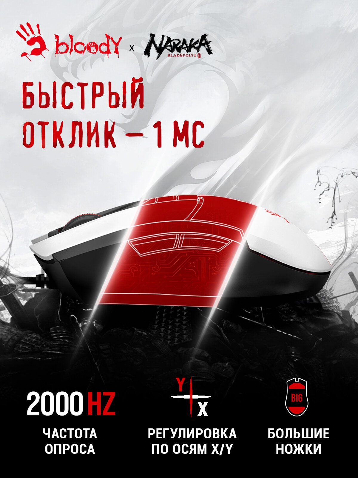 Мышь A4Tech Bloody L65 Max белый/рисунок оптическая (12000dpi) USB (6but) — фото 1