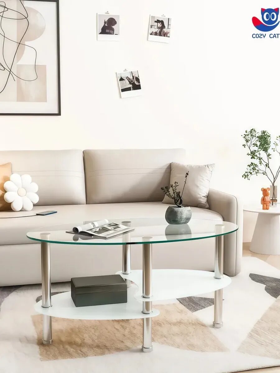 Журнальный столик с тремя полками из закаленного стекла JZQ7001-W 90*50*45 см