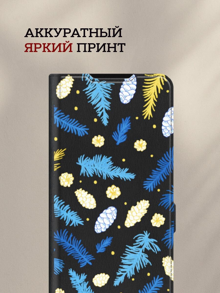 Чехол-книжка на Redmi Note 13R/Redmi 13/Poco M6 4G/Poco M6 Plus / Редми Нот 13R с рисунком "Елки и шишки" — фото 1