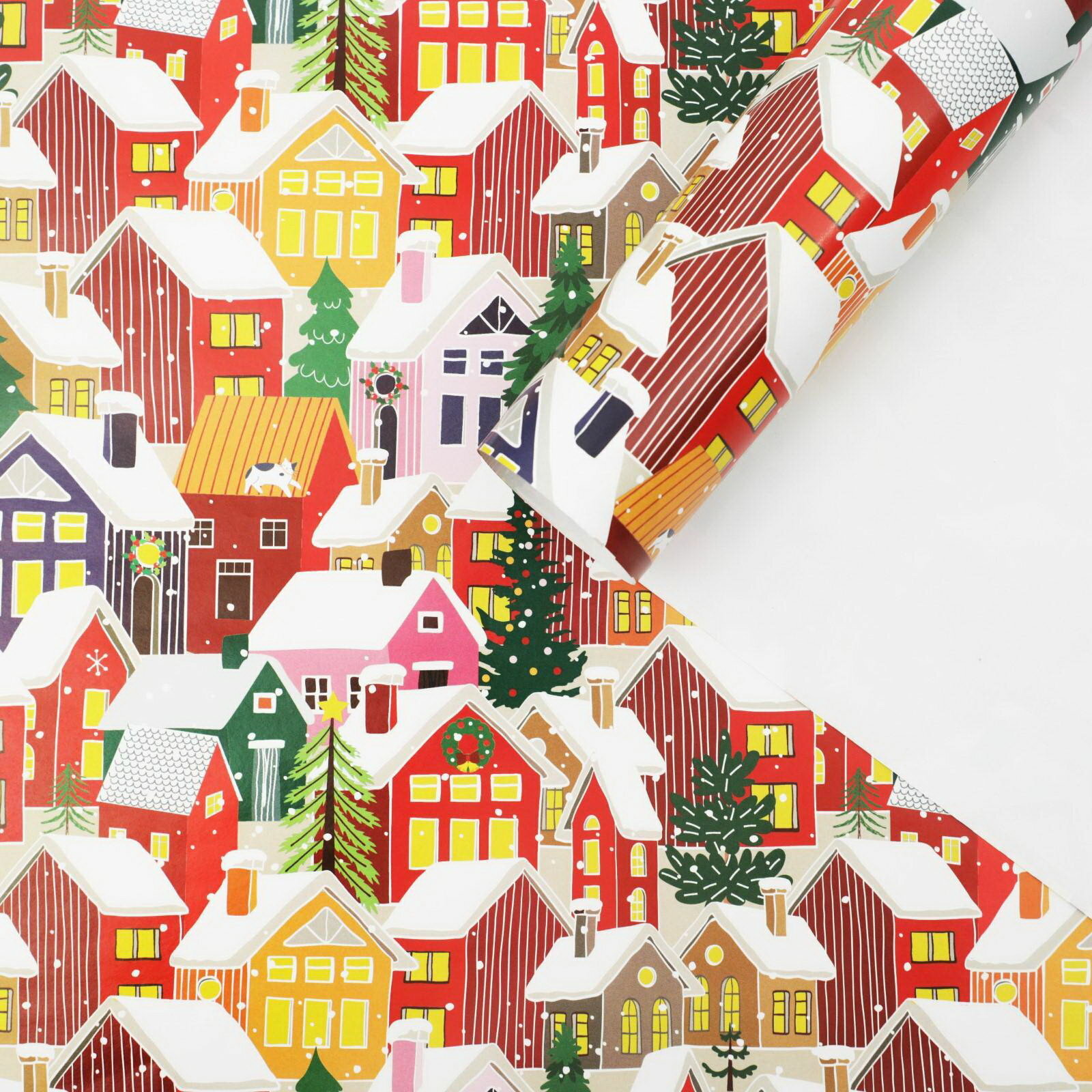 Бумага упаковочная глянцевая "Зимние дома", 70 x 100 см, тематика: надписи, цифры, буквы