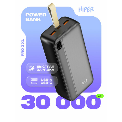 Внешний аккумулятор HIPER PRO 3XL чёрный 30000 мАч быстрая зарядка 3225₽
