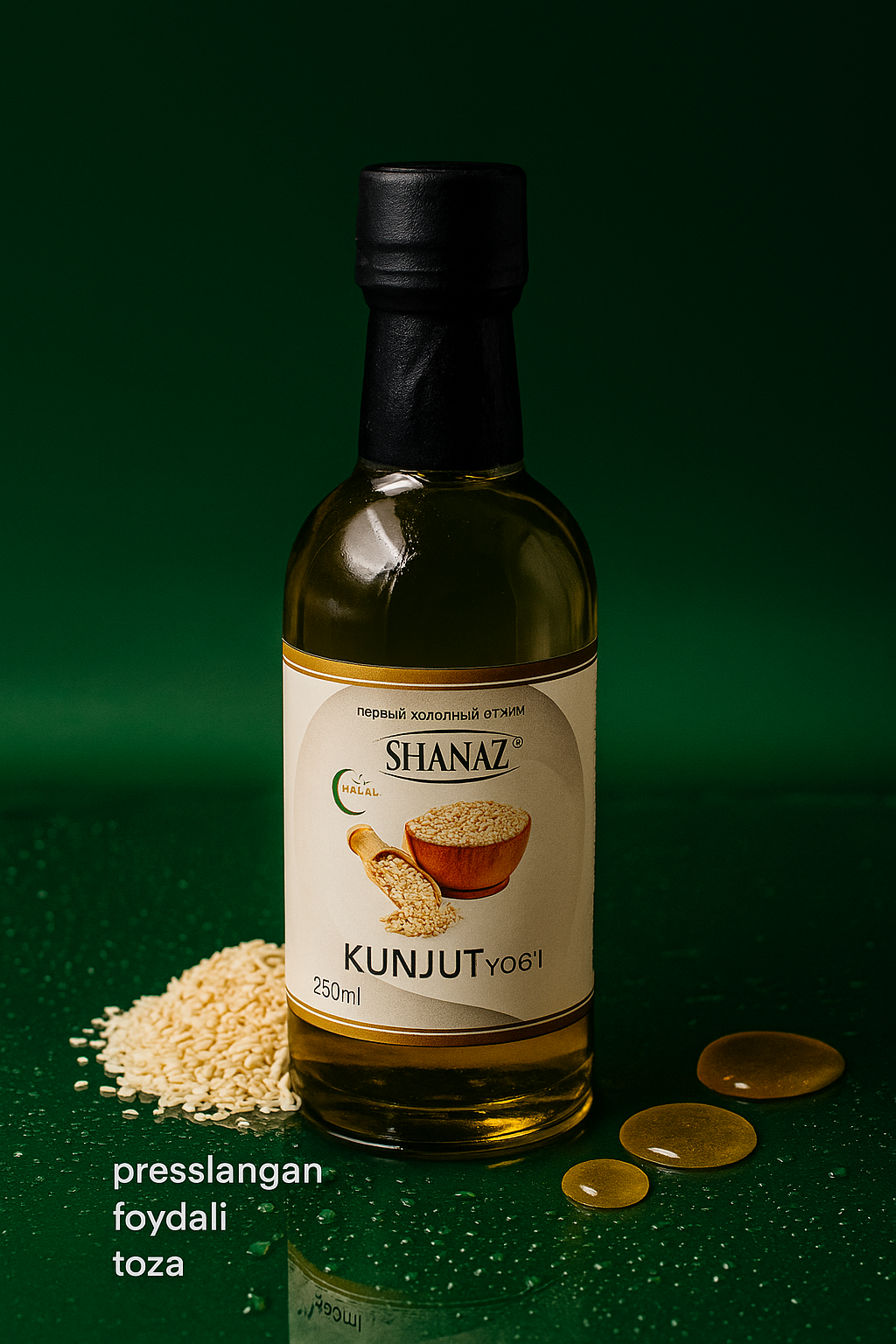 Кунжутное Масло 250 мл в стеклянной бутылке — 100% натуральный продукт для здоровья