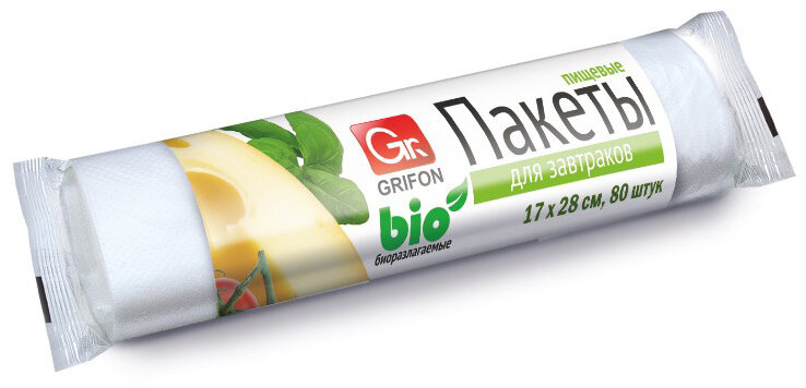 Пакеты д продуктов GRIFON 17 28см 8мкм 80шт 1л биоразлагаемые
