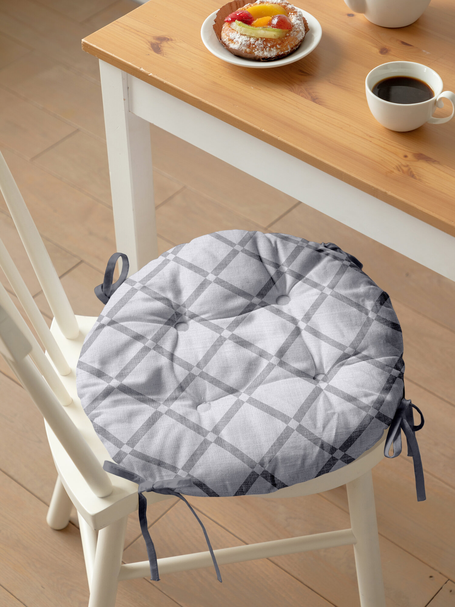 Подушка на стул с тафтингом круглая d40 "Mia Cara" Ромбы — фото 1