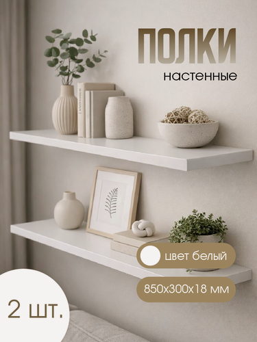 Изображение товара Подвесные полки, 30x85 см, толщина 18мм. Полки в шкаф. скрытое итальянское крепление, белые. 2 шт