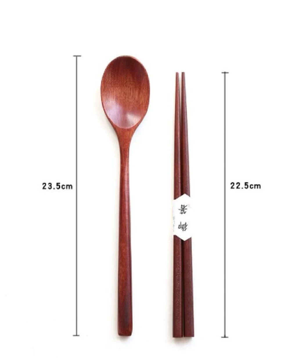 Темная ложка с длинной ручкой и набором деревянных палочек, 23,5x4,3 см + 22,5 см, 2 предмета