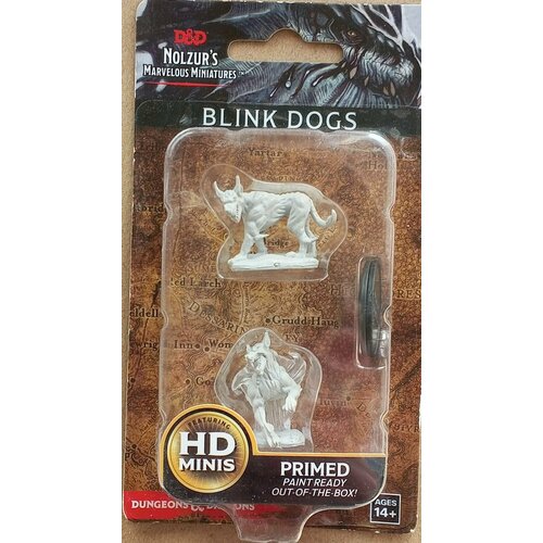 Мерцающий пес, Blink dog, монстр. Набор из 2 грунтованных фигурок для настольных игр WizKids. ДнД / Dungeons & Dragons