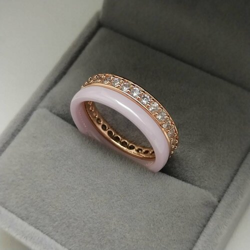 Кольцо, циркон, керамика, искусственный камень, размер 20, розовый, золотой