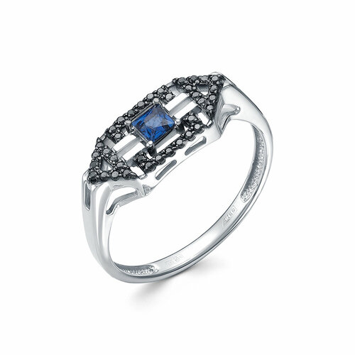 фото Кольцо vesna jewelry, белое золото, 585 проба, родирование, сапфир, размер 18, синий