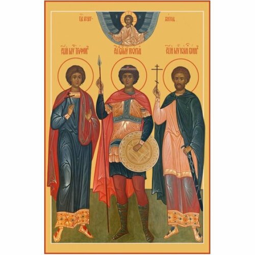 Икона Георгий Великомученик, Трифон Мученик, Иоанн Воин, арт MSM-6527