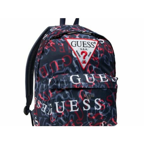 Рюкзак GUESS Темно-синий/Принт: разноцветные логотипы GUESS/Аппликация: белый треугольник-логотип