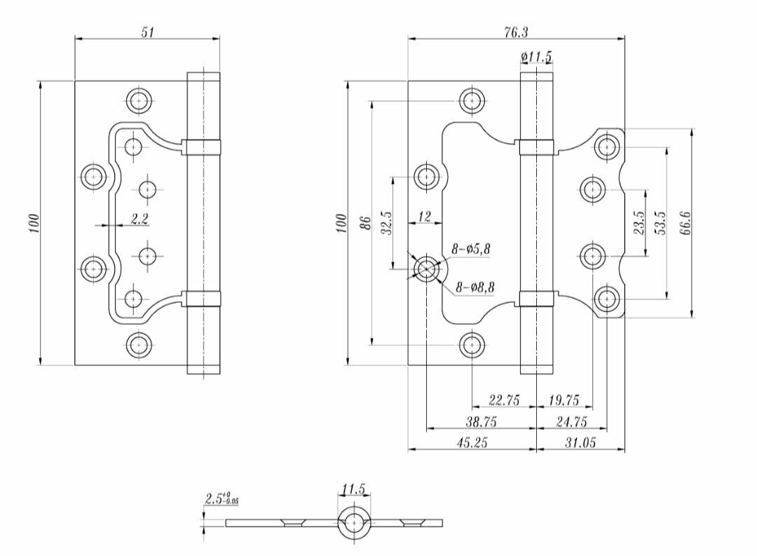 Петля универсальная без врезки Vantage 2BB SN 100*75*2,5 серебро (2шт в комплекте) - фотография № 4