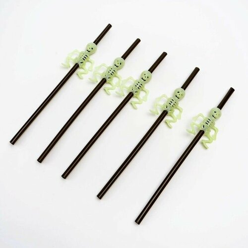 Трубочки для коктейля Скелет набор 5 шт светится в темноте 580₽