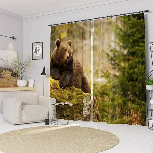 Фотошторы Медведь в лесу Ш150xВ195 см. 2шт. Габардин на тесьме