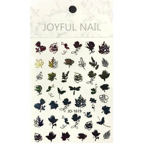 Наклейки для дизайна ногтей JOYFUL NAIL - листочки разноцветные, 1 упаковка