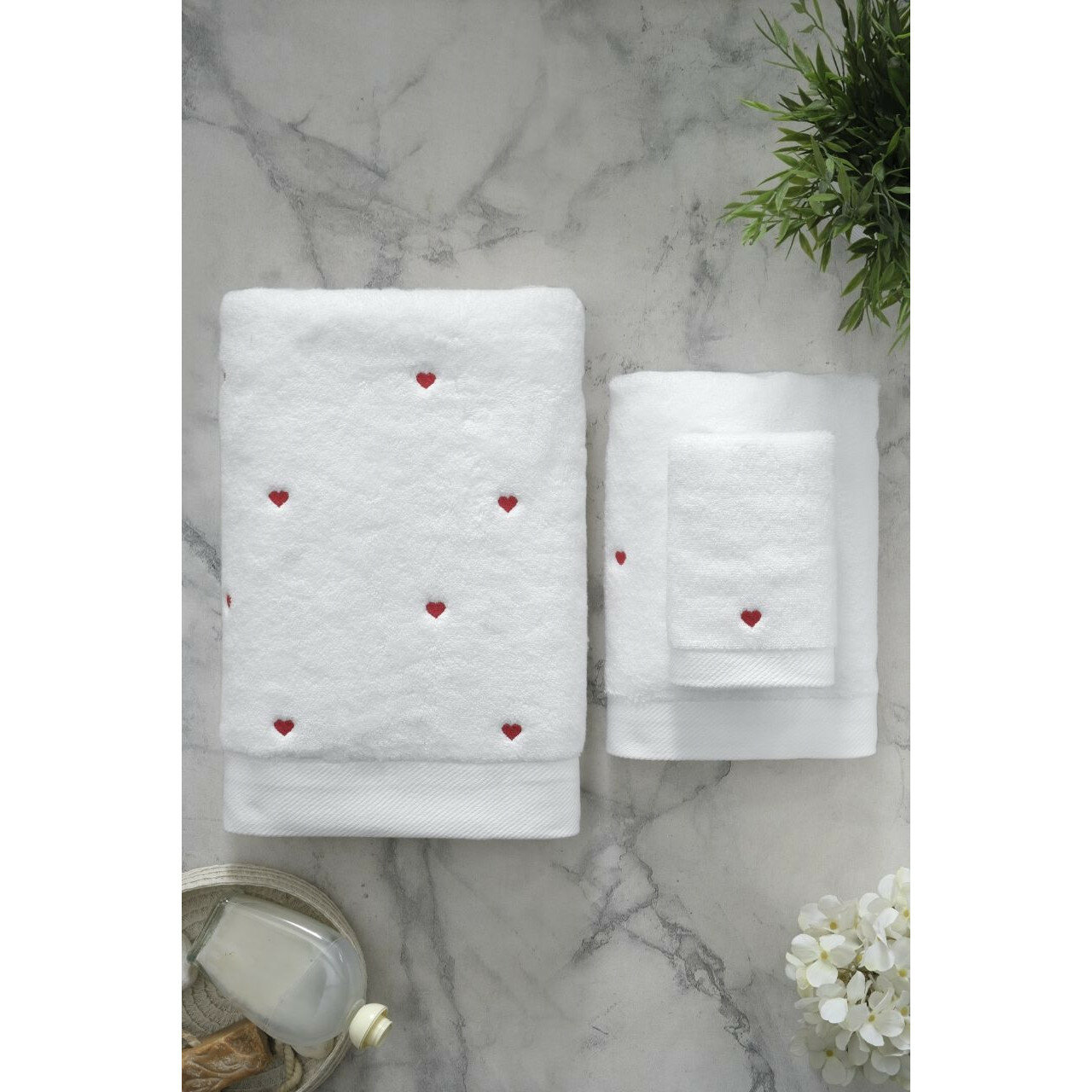 Soft cotton Полотенце Love цвет: белый, красный (50х100 см) - фотография № 7