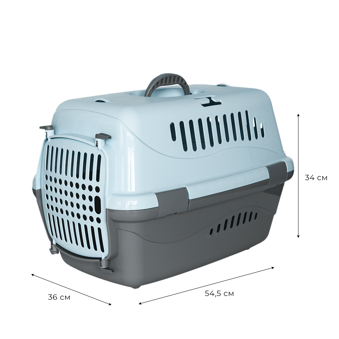 Клиппер-переноска для кошек и собак Zooexpress Турне 54,5x36x34 см, с непрозрачной пластиковой дверцей, голубой - фотография № 2