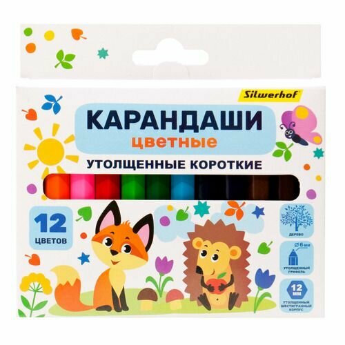 Карандаши Silwerhof Веселые друзья Jumbo Mini шестигранный, дерево, 12 цв, коробка европодвес